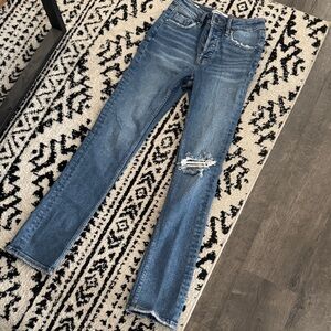 Vigoss Blue Distressed Women's Straight-Leg Jeans